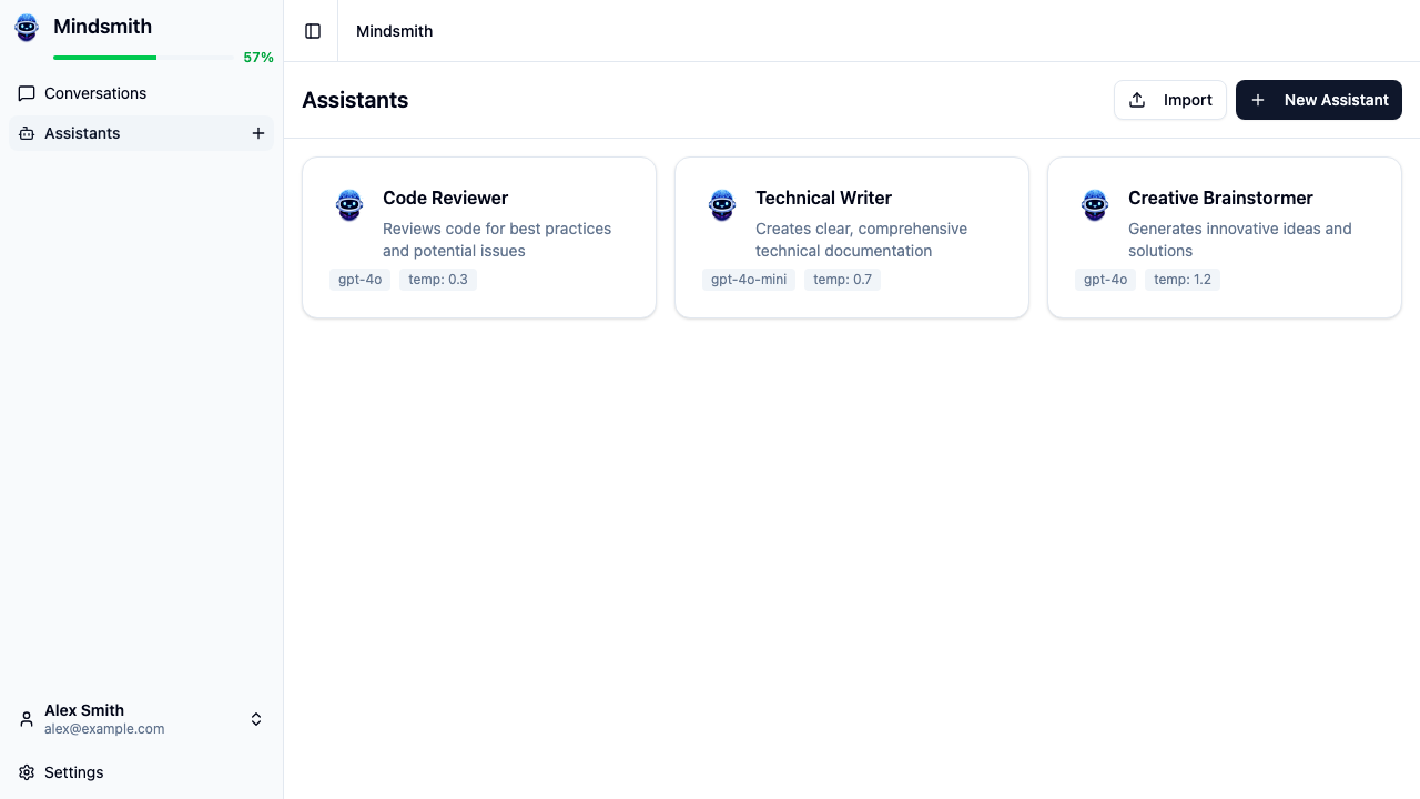 Dashboard showing a collection of AI assistants ready to use